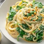 Lemon Ricotta Pasta with Spinach and Toasted Pine Nuts