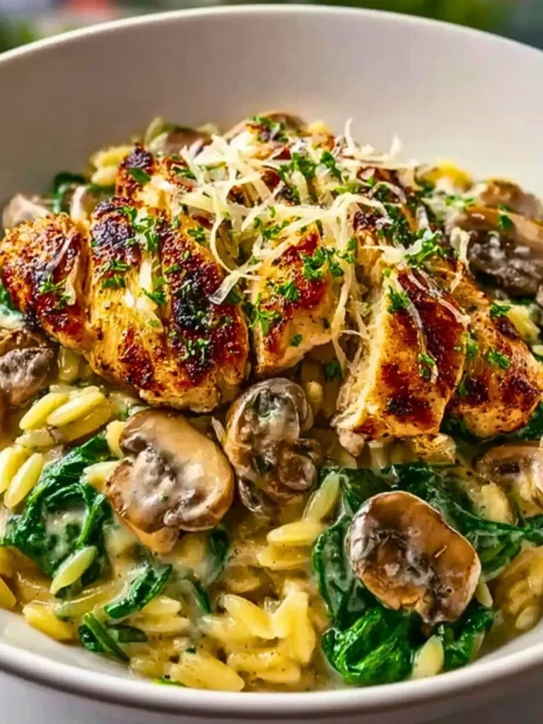 One Pan Creamy Spinach Mushroom Orzo with Chicken (1)