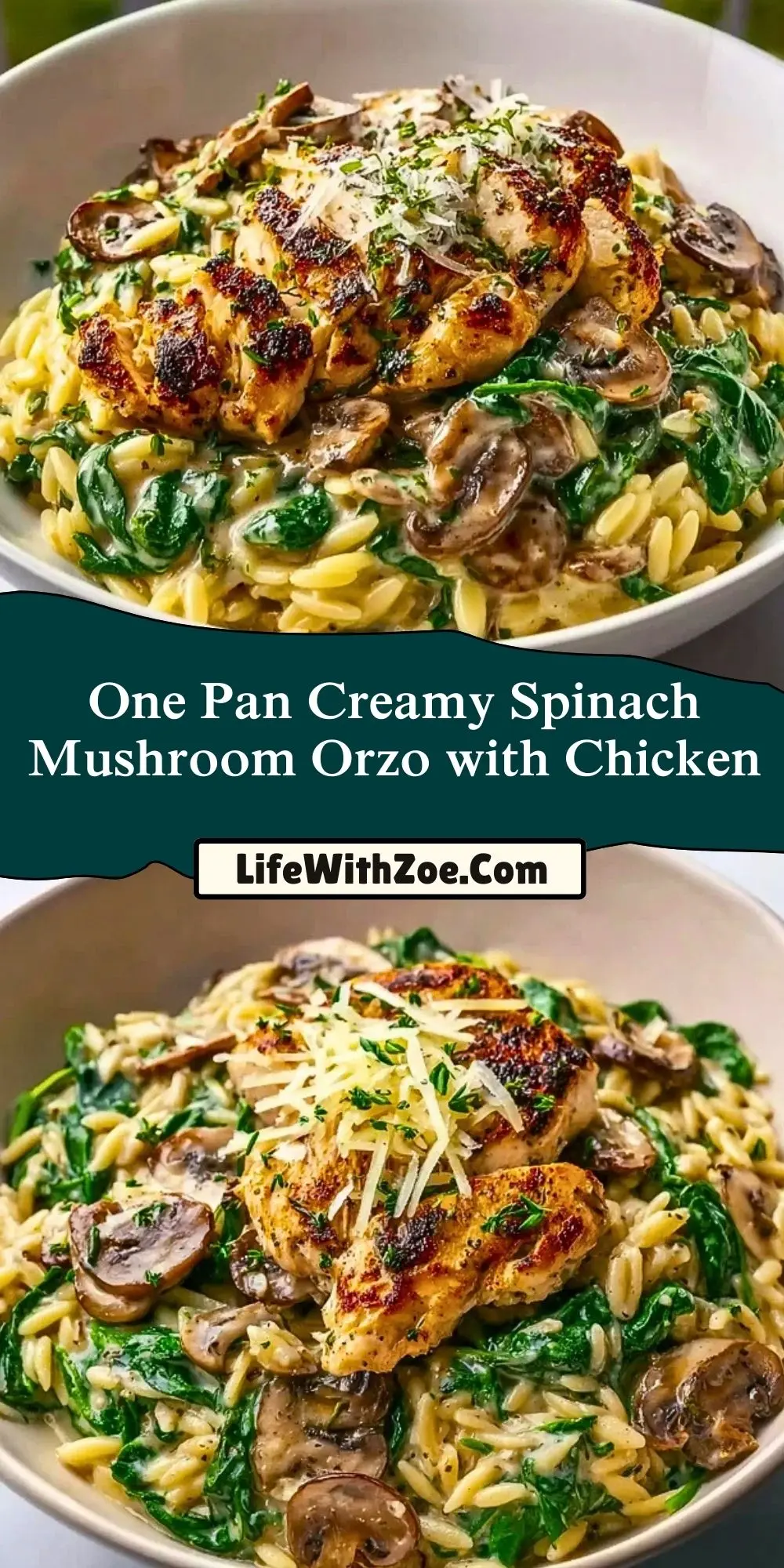 One Pan Creamy Spinach Mushroom Orzo with Chicken (2)