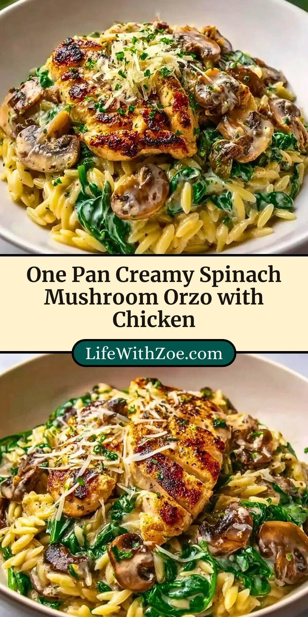 One Pan Creamy Spinach Mushroom Orzo with Chicken (3)