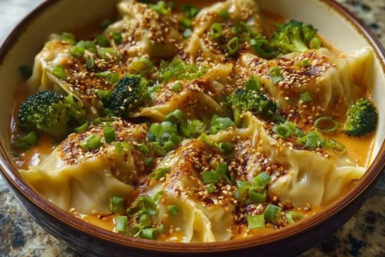 Oven-Baked Dumplings with Peanut Sauce
