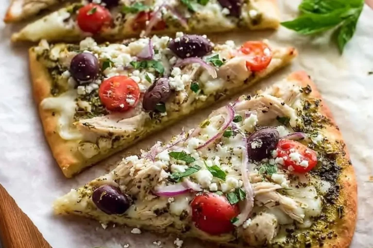 Simple Mediterranean Chicken Flatbread Pizza