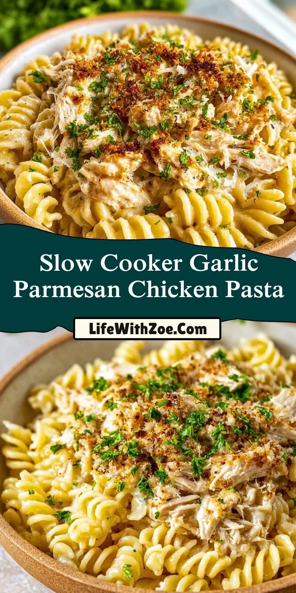 Slow Cooker Garlic Parmesan Chicken Pasta (2)