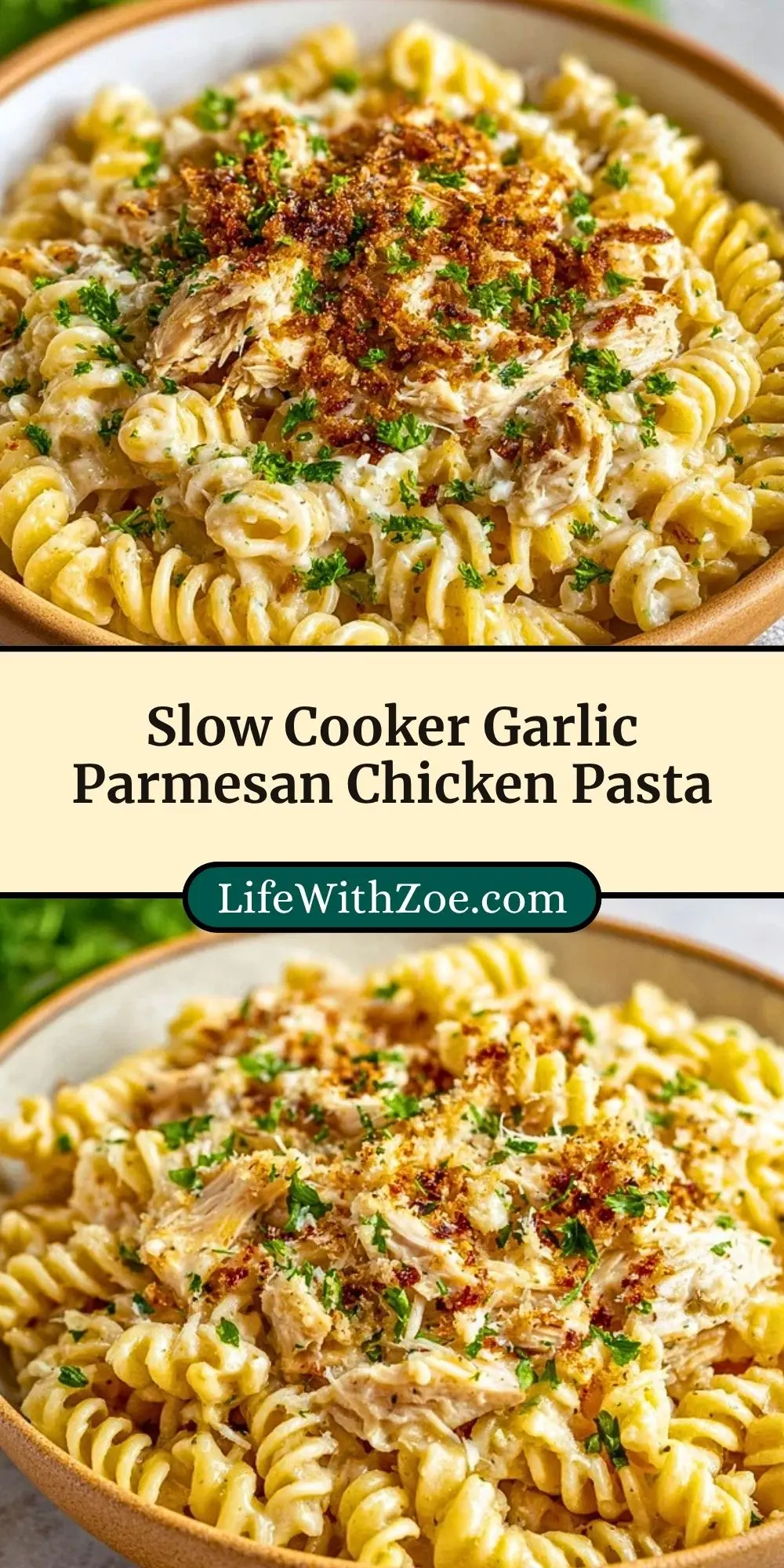 Slow Cooker Garlic Parmesan Chicken Pasta (3)