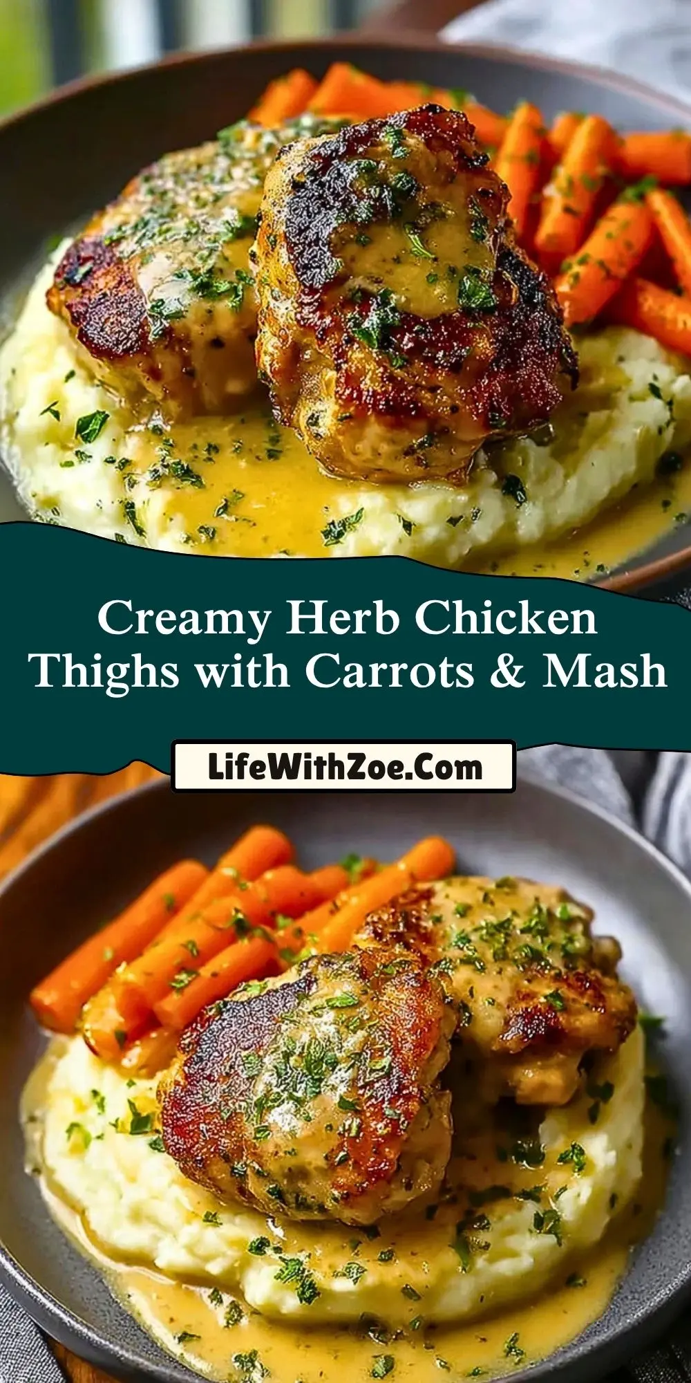 Creamy Herb Chicken Thighs with Carrots & Mash (2)