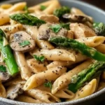 Creamy Mushroom Asparagus Chicken Penne