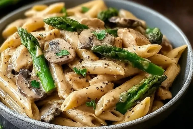 Creamy Mushroom Asparagus Chicken Penne