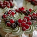 Holiday Wreath Meringues with Berries & Cream