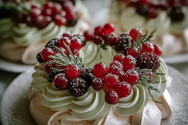 Holiday Wreath Meringues with Berries & Cream