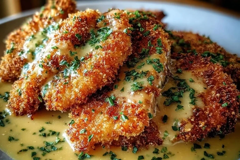 Crispy Parmesan Chicken with a Rich Garlic Sauce