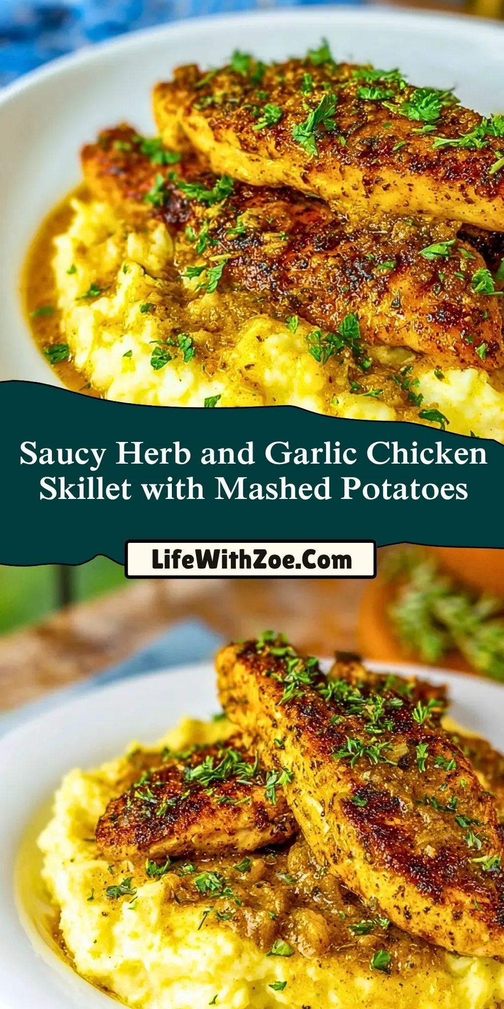 Saucy Herb and Garlic Chicken Skillet with Mashed Potatoes (2)